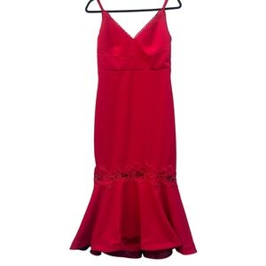 Bisou Bisou Michele Bohbot Red Lace Mermaid Midi Dress Size 6